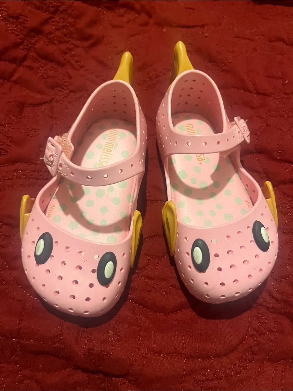 Mini Melissa Pink Fish Themed Mary Jane Sandals with Yellow Fins Size 6